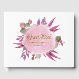 Libro De Visitas Boda floral Gold Pink Moderno y Elegante
