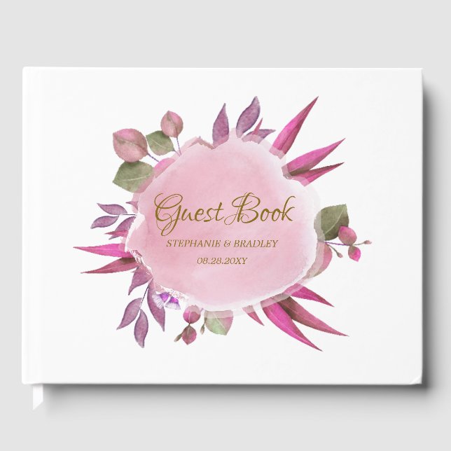 Libro De Visitas Boda floral Gold Pink Moderno y Elegante (Anverso)