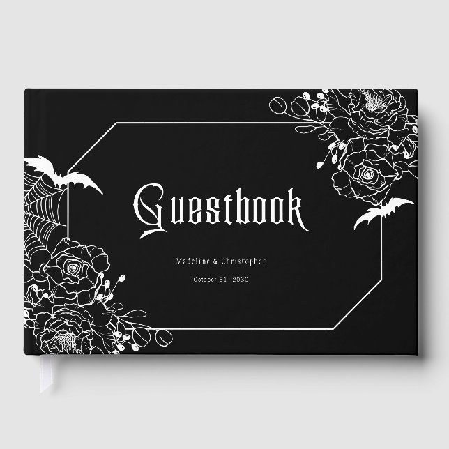 Libro De Visitas Boda floral gótica temperamental negra (Anverso)