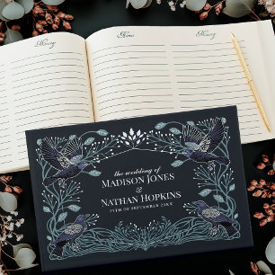 Libro De Visitas Boda floral gótico con encanto plateado