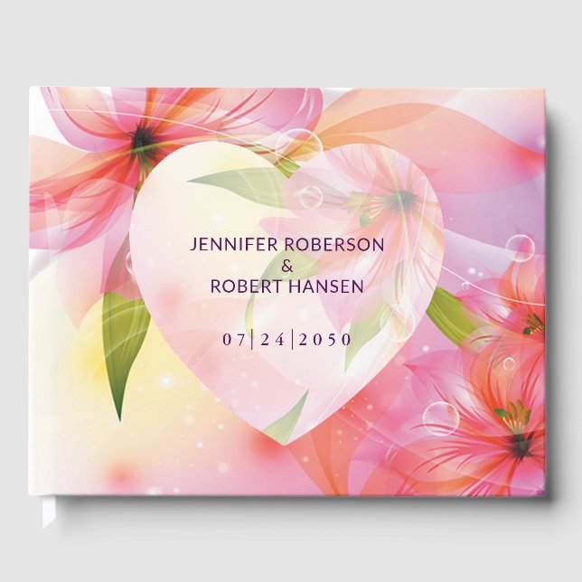 Libro De Visitas Boda Floral Heart Pink Dewdrop (Anverso)