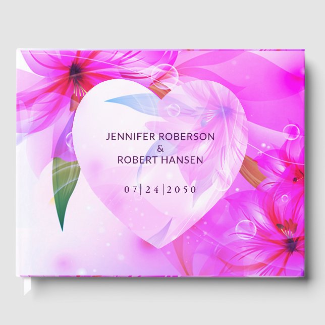 Libro De Visitas Boda Floral Heart Purple Dewdrop (Anverso)