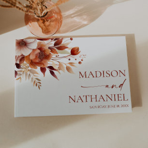 Libro De Visitas Boda Floral Marrón Burgundy Oxidado