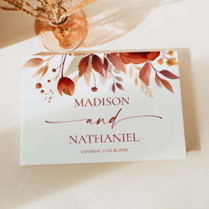 Libro De Visitas Boda Floral Marrón Burgundy Oxidado