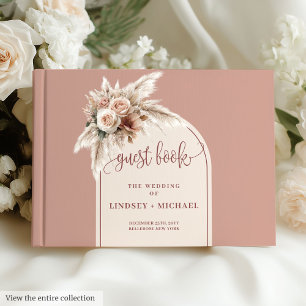Libro De Visitas Boda floral minimalista rosado rosado Pampas Arch
