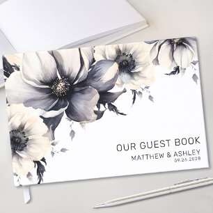 Libro De Visitas Boda Floral Moderna Boho Negra Blanca