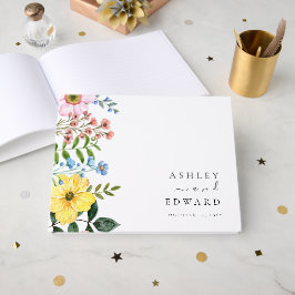 Libro De Visitas Boda floral moderna de primavera en amarillo, azul