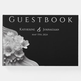 Libro De Visitas Boda floral moderna en blanco y negro