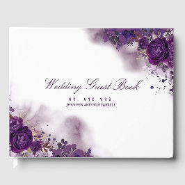 Libro De Visitas Boda Floral Morada de Berenjena