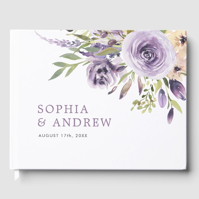 Libro De Visitas Boda floral morado Rosa (Anverso)
