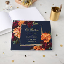 Boda floral naranja burgundy oscuro naval