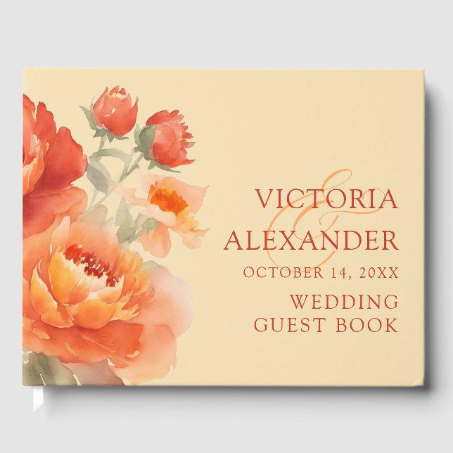 Libro De Visitas Boda floral Naranja quemado por caída (Anverso)