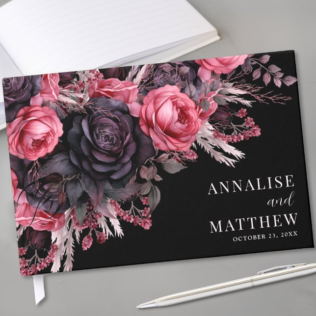 Libro De Visitas Boda floral negra gótica (Gothic Black Floral Wedding Guest Book)