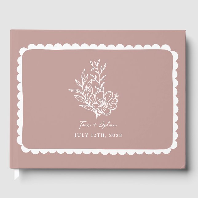 Libro De Visitas Boda Floral Pink Bouquet Scalloped (Anverso)