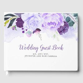 Libro De Visitas Boda floral Purpurina morado y plateado