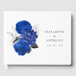 Libro De Visitas Boda floral real azul y plateado