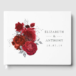 Libro De Visitas Boda floral roja y plateada