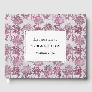 Libro De Visitas Boda floral rojizo de plata roja