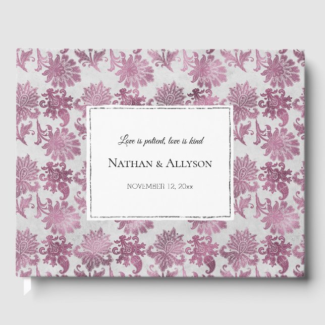 Libro De Visitas Boda floral rojizo de plata roja (Anverso)