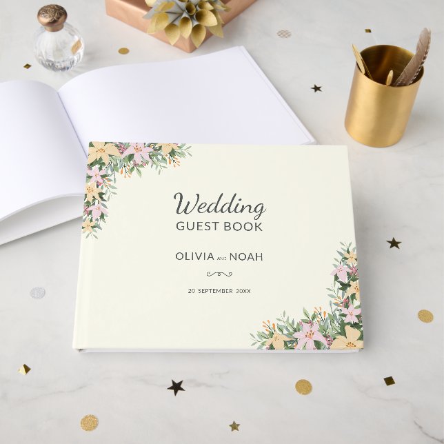 Libro De Visitas Boda floral romántica (Anverso Abierto)