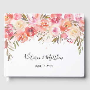 Libro De Visitas Boda floral romántico de la flor de Rubor