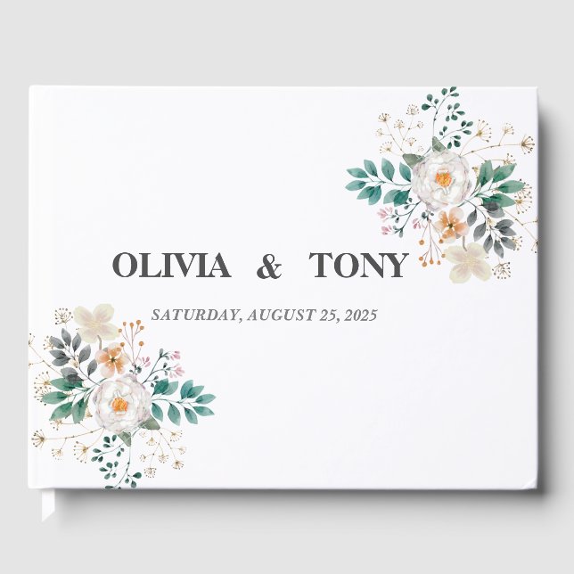 Libro De Visitas Boda floral romántico simple (Anverso)