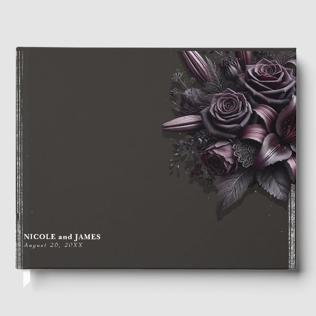 Libro De Visitas Boda floral Rosa Berry Purple & Black Lily (Anverso)