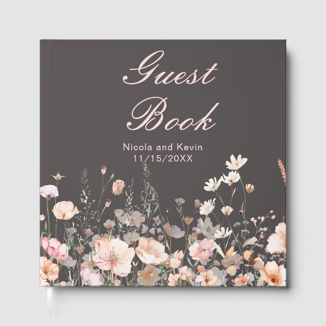 Libro De Visitas Boda floral rosa de primavera de flor silvestre (Anverso)