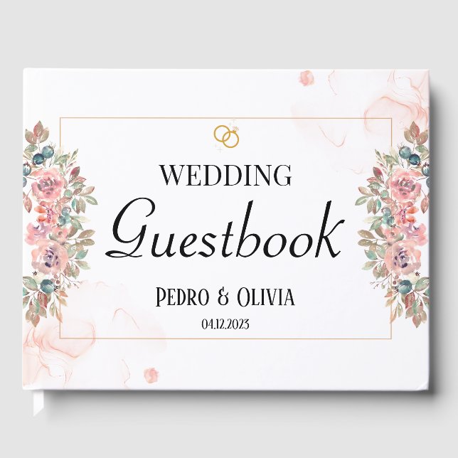 Libro De Visitas Boda floral rosa moderno (Anverso)
