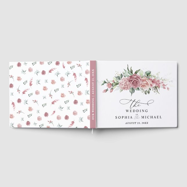 Libro De Visitas Boda floral rosa polvoriento (Lleno)