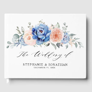 Libro De Visitas Boda floral rosa Rubor con pizarra azul turbia
