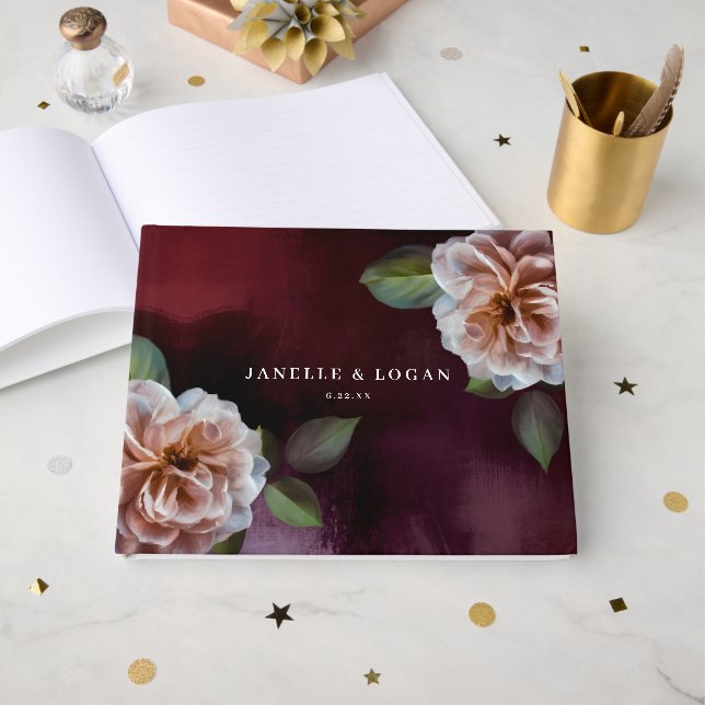 Libro De Visitas Boda floral ruso oscuro + amoroso (Anverso Abierto)