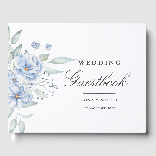 Libro De Visitas Boda Floral Rustic Blue Winter (Anverso)