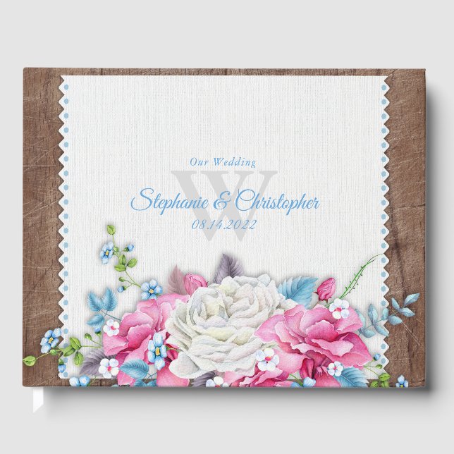 Libro De Visitas Boda Floral Rustic Wood (Anverso)