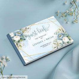 Libro De Visitas Boda floral Rústico Dusty Blue Gold