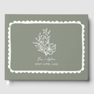 Libro De Visitas Boda Floral Sage Green Bouquet Scalloped