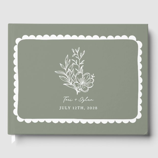 Libro De Visitas Boda Floral Sage Green Bouquet Scalloped (Anverso)