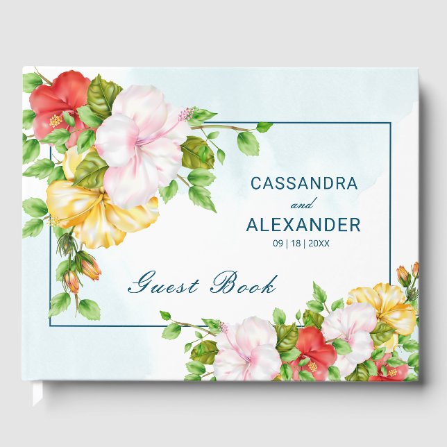 Libro De Visitas Boda floral tropical de Hibisco (Anverso)