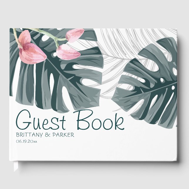Libro De Visitas Boda floral tropical personalizado (Anverso)