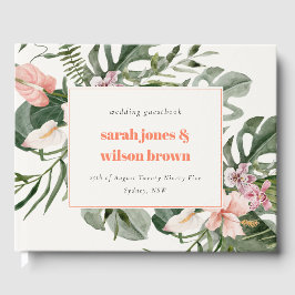 Libro De Visitas Boda Floral Tropical Rubor Vibrant Peach
