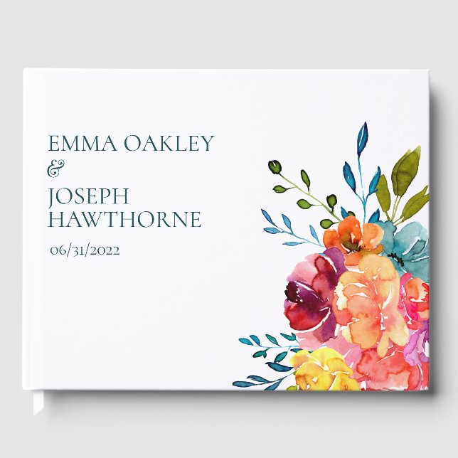 Libro De Visitas Boda floral turquesa brillante de verano (Anverso)