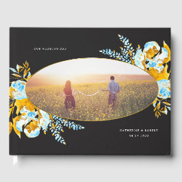 Libro De Visitas boda floral turquesa de oro de lujo