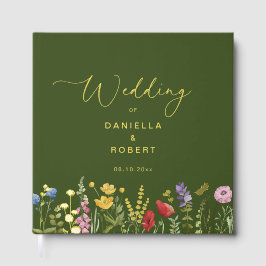 Libro De Visitas Boda floral verde acuarela de flor silvestre
