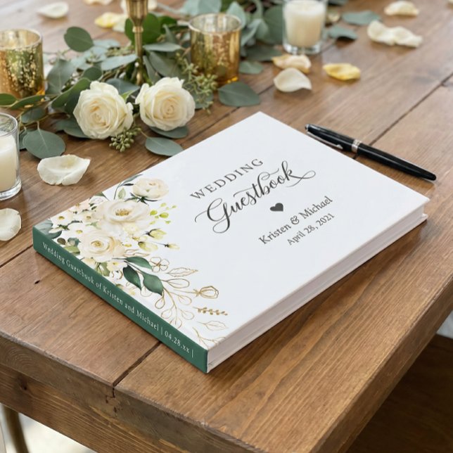 Libro De Visitas Boda Floral Verde Rosa Blanca Dorada (Subido por el creador)