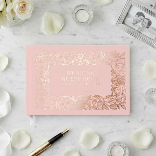 Libro De Visitas Boda floral vintage de hoja real rosa