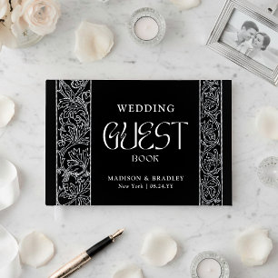 Libro De Visitas Boda Floral Vintage Hoja Real Negra