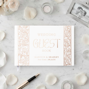 Libro De Visitas Boda floral vintage real hoja de aluminio Blanca
