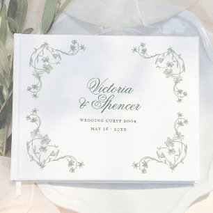 Libro De Visitas Boda Floral Vintage Verde Salvia
