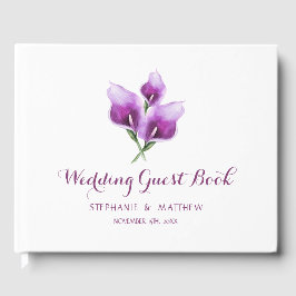 Libro De Visitas Boda Floral Watercolor Púrpura Calla Lily