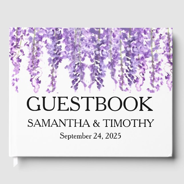 Libro De Visitas Boda floral Wisteria Purple Watercolor (Anverso)